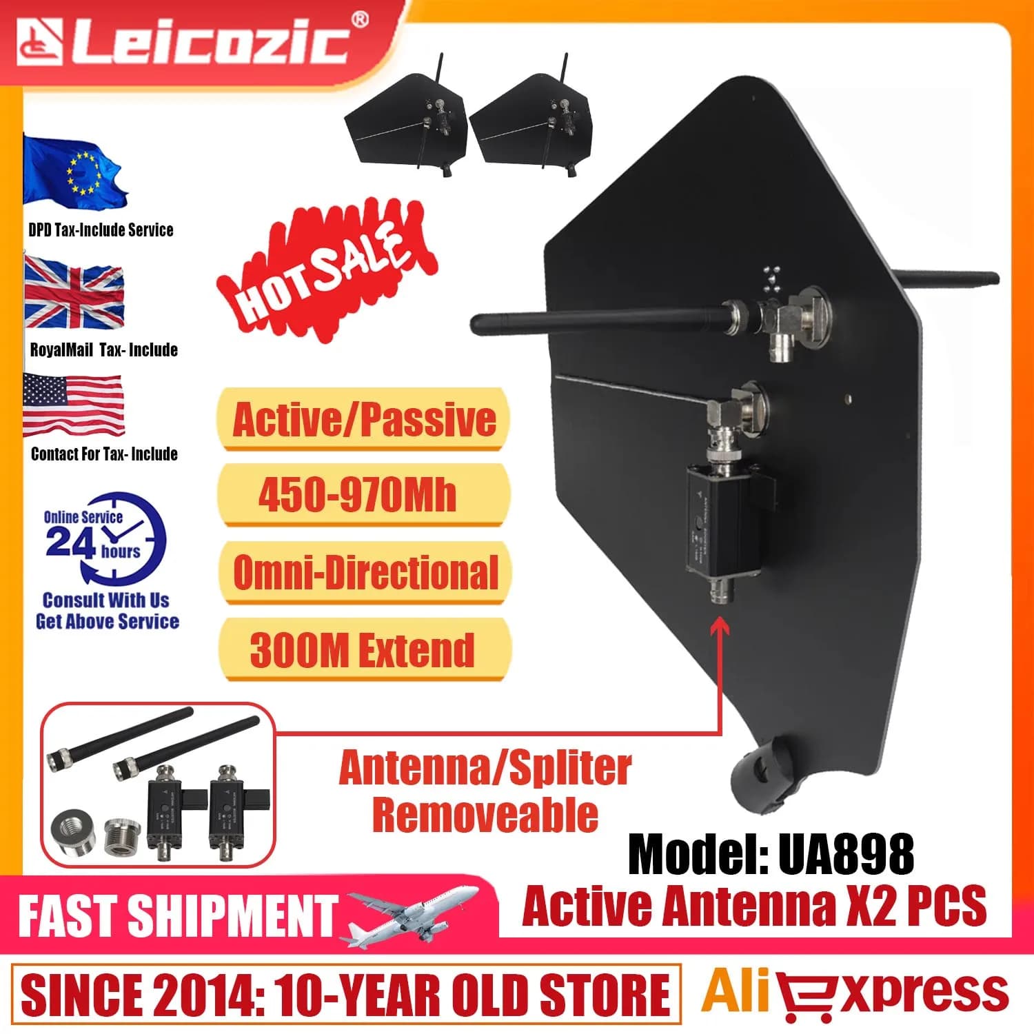 Leicozic 2 pièces UA898-A2 antenne omnidirectionnelle amplificateur de Signal séparateur système de 