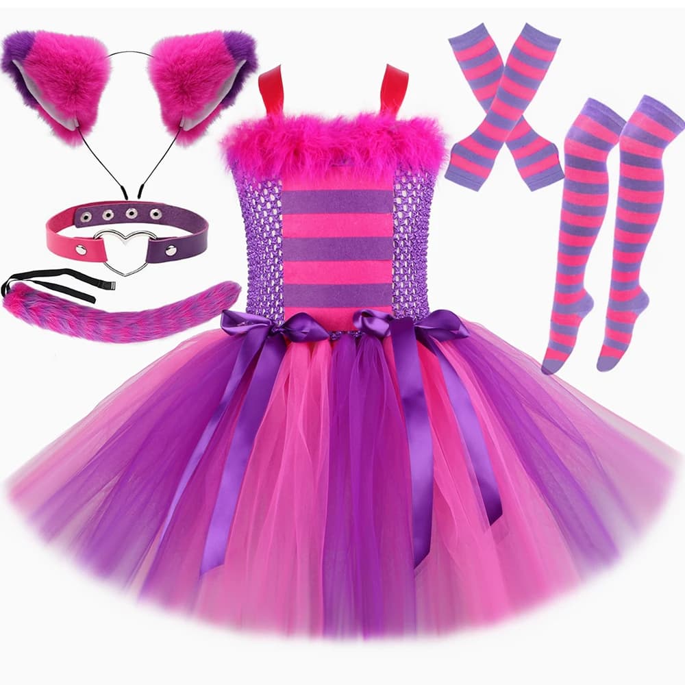 Filles Cheshire chat Costume enfants pays des merveilles dessin animé magique rayé chat Tutu robe fi