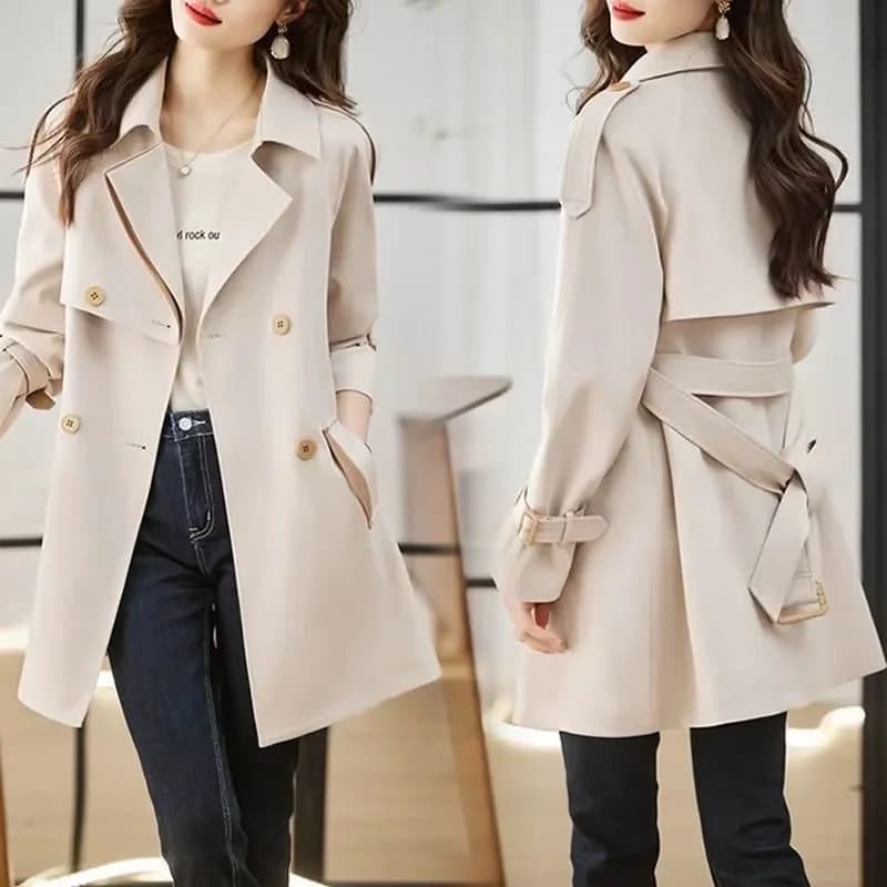Manteau coupe-vent mi-long pour femme, veste de tempérament amincissante, coupe couvertes, col tremp