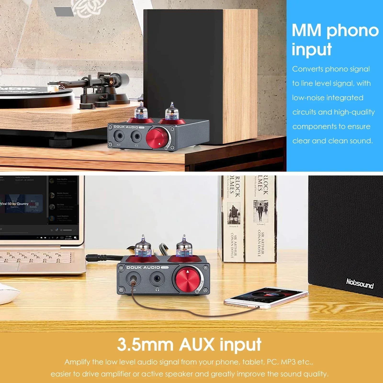 Douk Audio-Mini Préampli à Tube à Valve, Phono de Scène, Sauna, Audio Stéréo HiFi pour Téléphone, Co