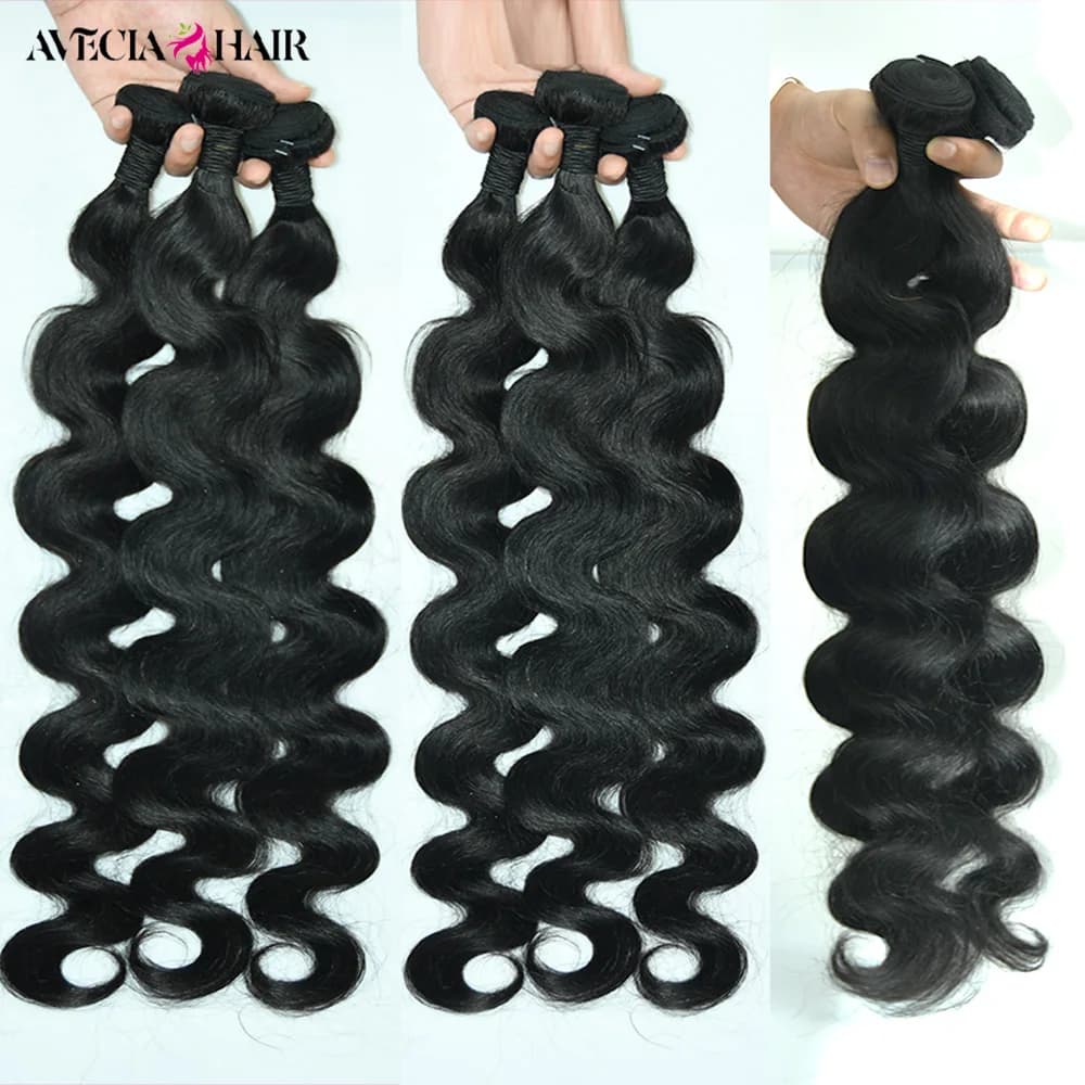AVECIA-Mèches Indiennes Ondulées 100% Naturelles pour Femme, Extensions de Cheveux Humains Bruts, Qu