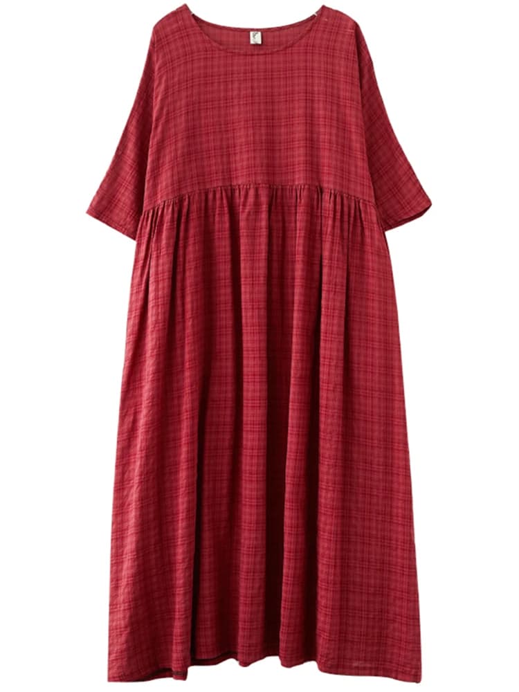 Robe longue décontractée noire en coton vintage à manches courtes et couleur unie pour femme – Colle