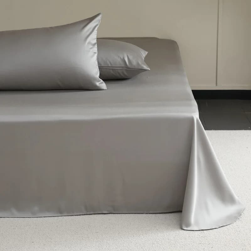 Drap plat en soie de mûrier naturelle 1 pièce, couleur unie, drap de lit haut de gamme, linge de lit