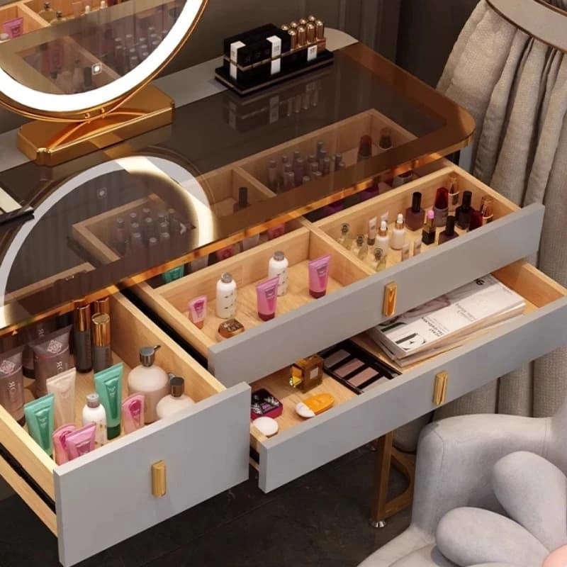 Organisateur de bijoux luxe vanité Table miroir lumières tiroirs nordique filles coiffeuse maquillag