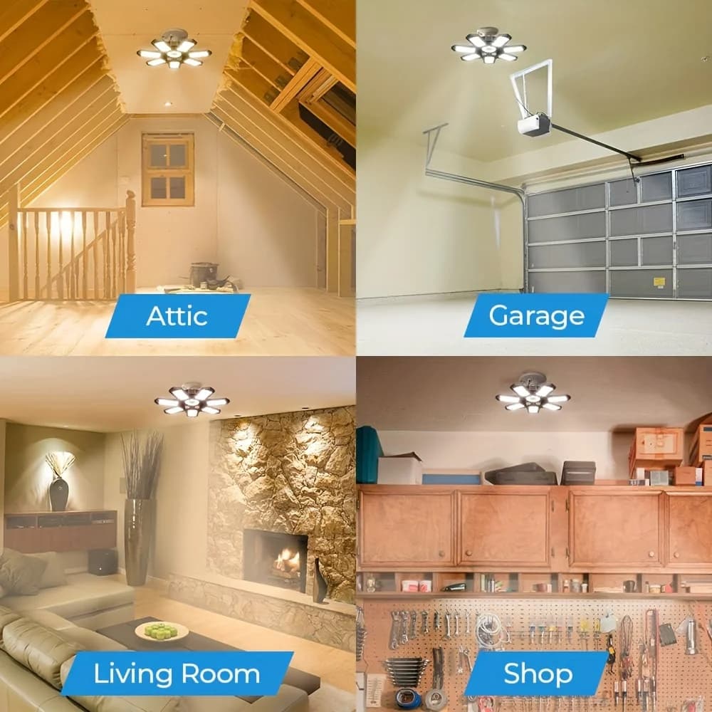 Ampoule LED de garage déformable 1/2 paquet, mini 7+1 panneaux réglables E26/E27, éclairage de plafo