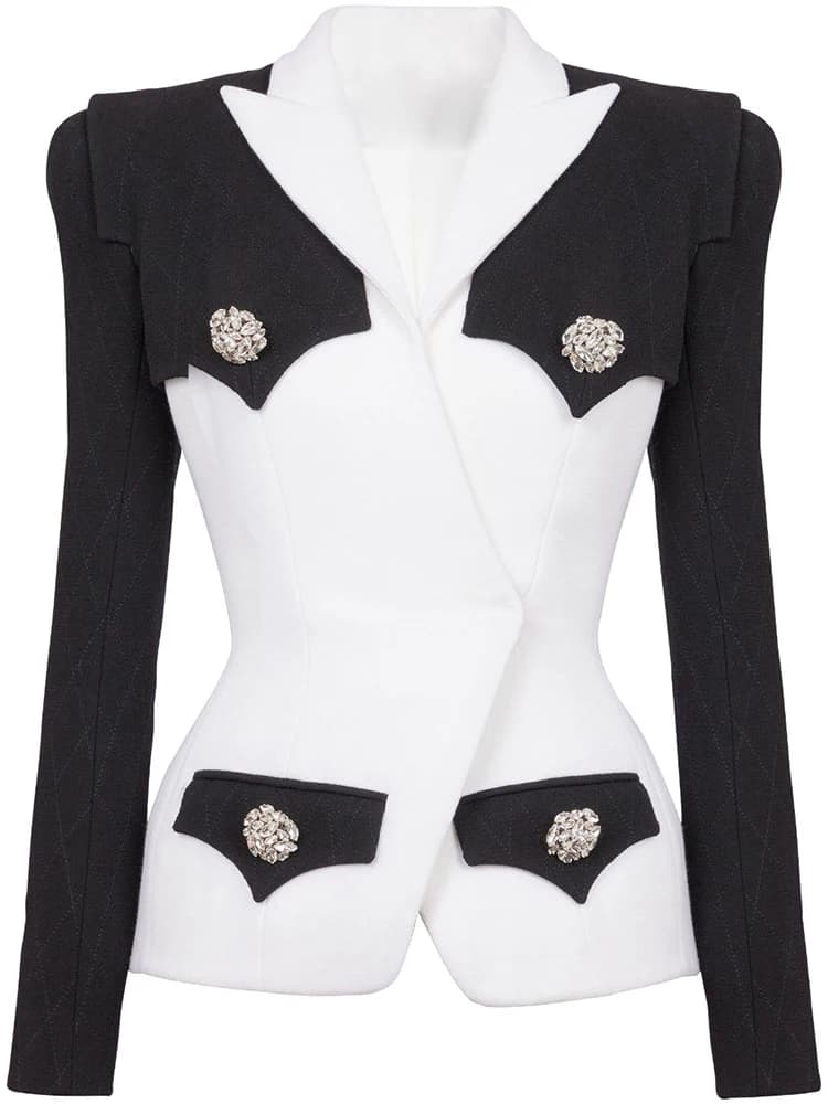 HIGH STREET Nouveauté 2026 Blazer de créateur pour femme, coupe ajustée, avec strass et boutons, col