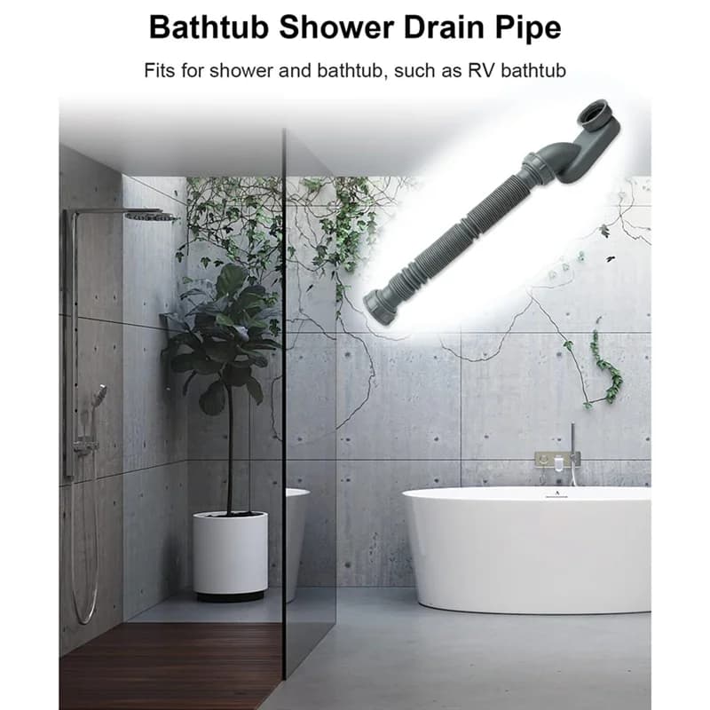 Siphon Flexible à profil bas 1 1/2 P, tuyau de vidange de baignoire et de douche, piège plat P, vida