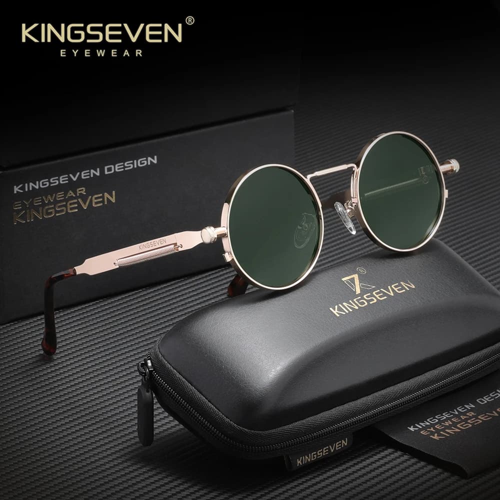 Lunettes de soleil gothiques steampunk de marque KINGSEVEN, monture ronde polarisée, pour hommes et 