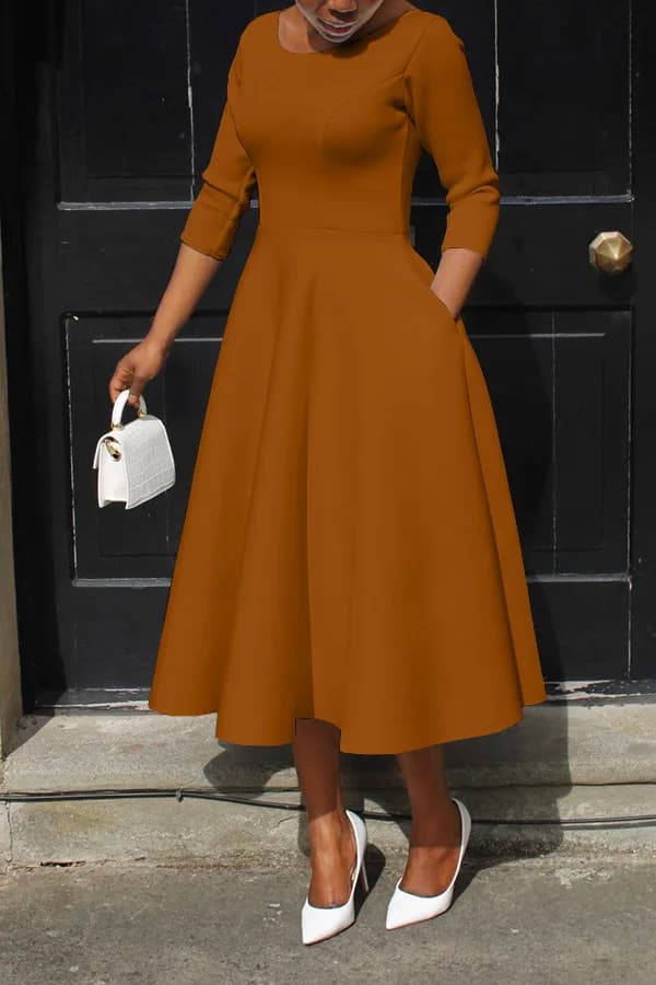 Robe Longue de Soirée pour Femme, Élégante, Couleur Unie, Col Rond, Taille Haute, ixde Mariage, Cock