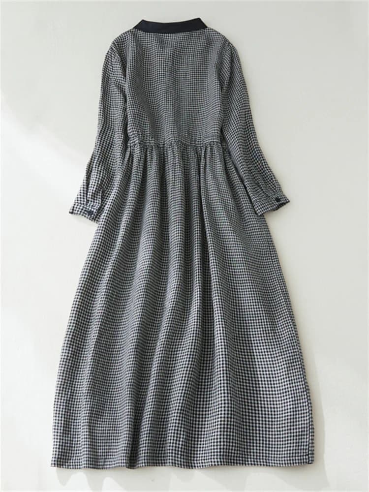 Robe longue décontractée pour femme, style japonais, patchwork noir et blanc à carreaux, collection 