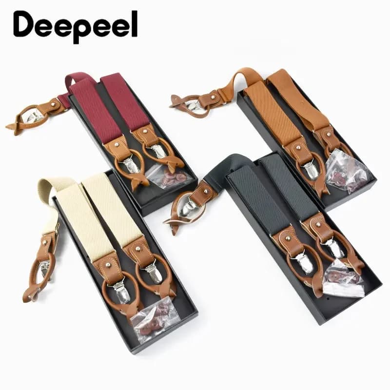 Deepeel 3.5*125 cm hommes adultes bretelles 6 Clips ajuster sangle élastique bouton bretelles décont