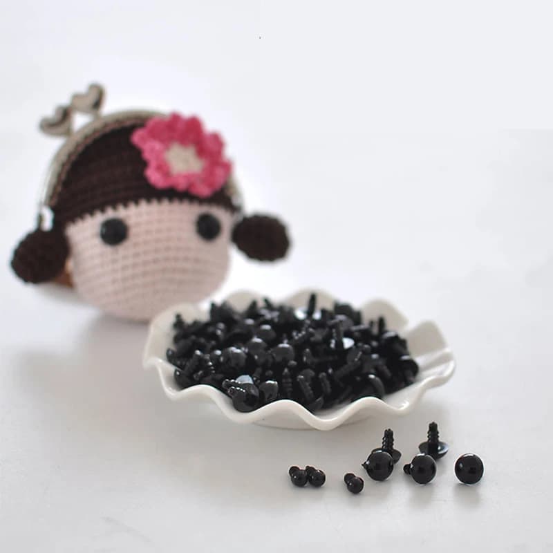 Yeux de sécurité en plastique noir, 100 pièces, 6-12mm, pour jouets, poupées artisanales, ours en pe