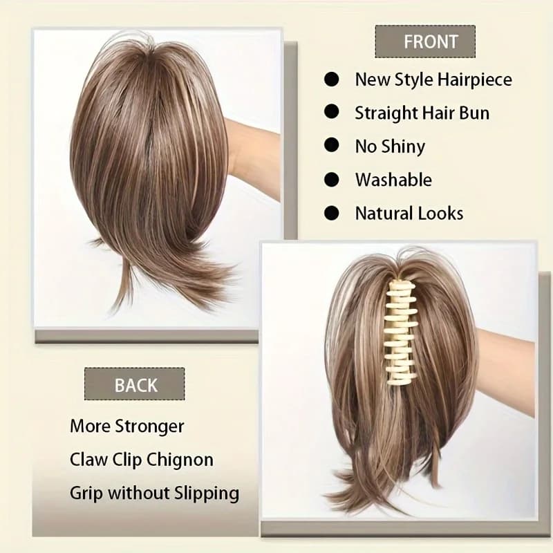 Chouchous synthétiques à griffes élégantes pour femmes, Chignon en désordre, queue de cheval lisse, 