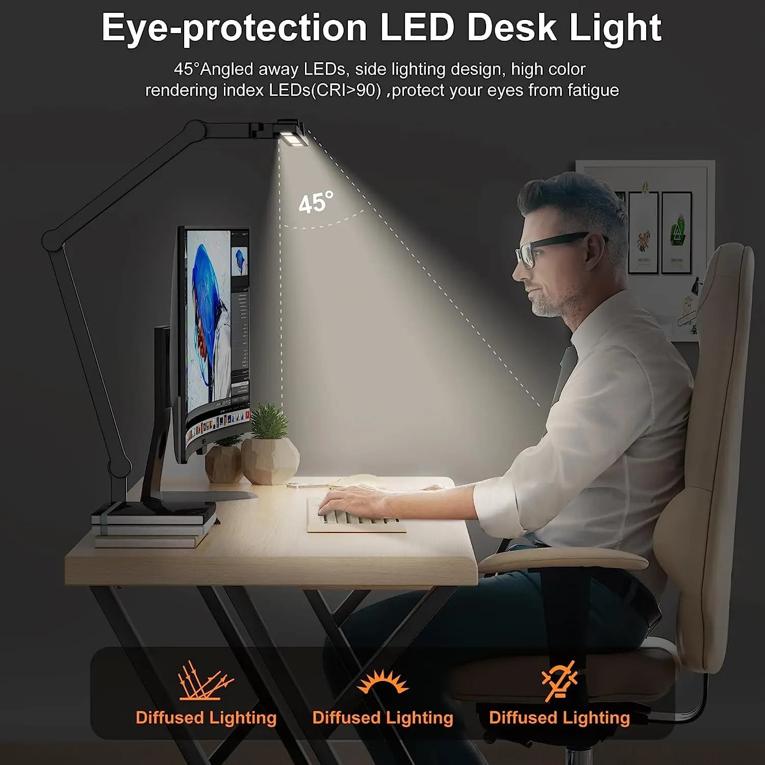 Lampe de bureau LED lampe de table à intensité variable, 24W 1380 lm lampe de table, 5 couleurs et 5