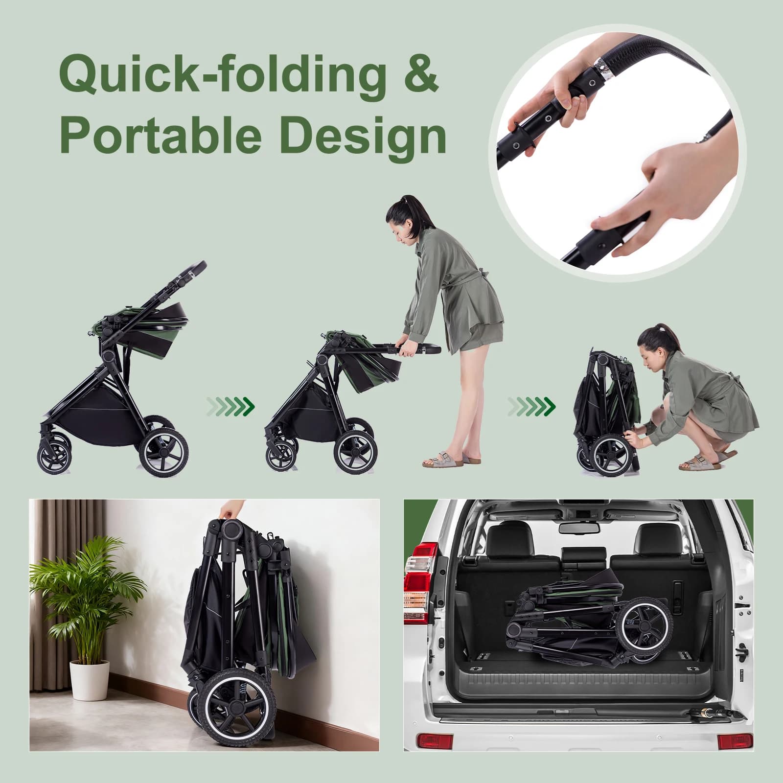 Poussette bébé luxueuse 3 en 1, portable, pliable, légère, pour nouveau-nés, convertible pour les vo