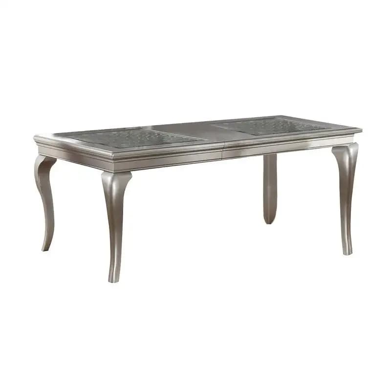 7 pièces Rect. Ensemble de table à manger en verre avec teinte argentée et 6 chaises d'appoint capit