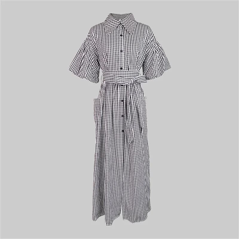 Yeezzi 2025 nouvelle mode Plaid revers chemise robe femmes manches à volants poches boutonnées fente
