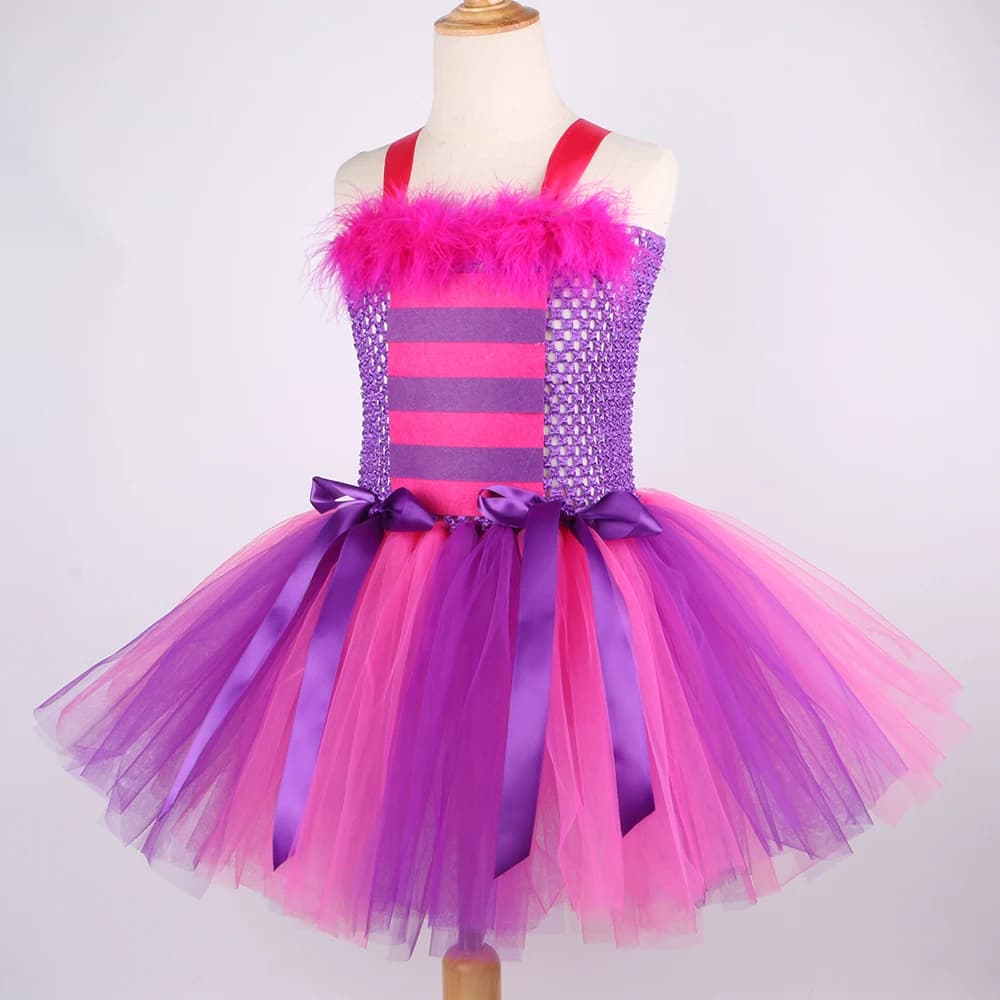 Filles Cheshire chat Costume enfants pays des merveilles dessin animé magique rayé chat Tutu robe fi