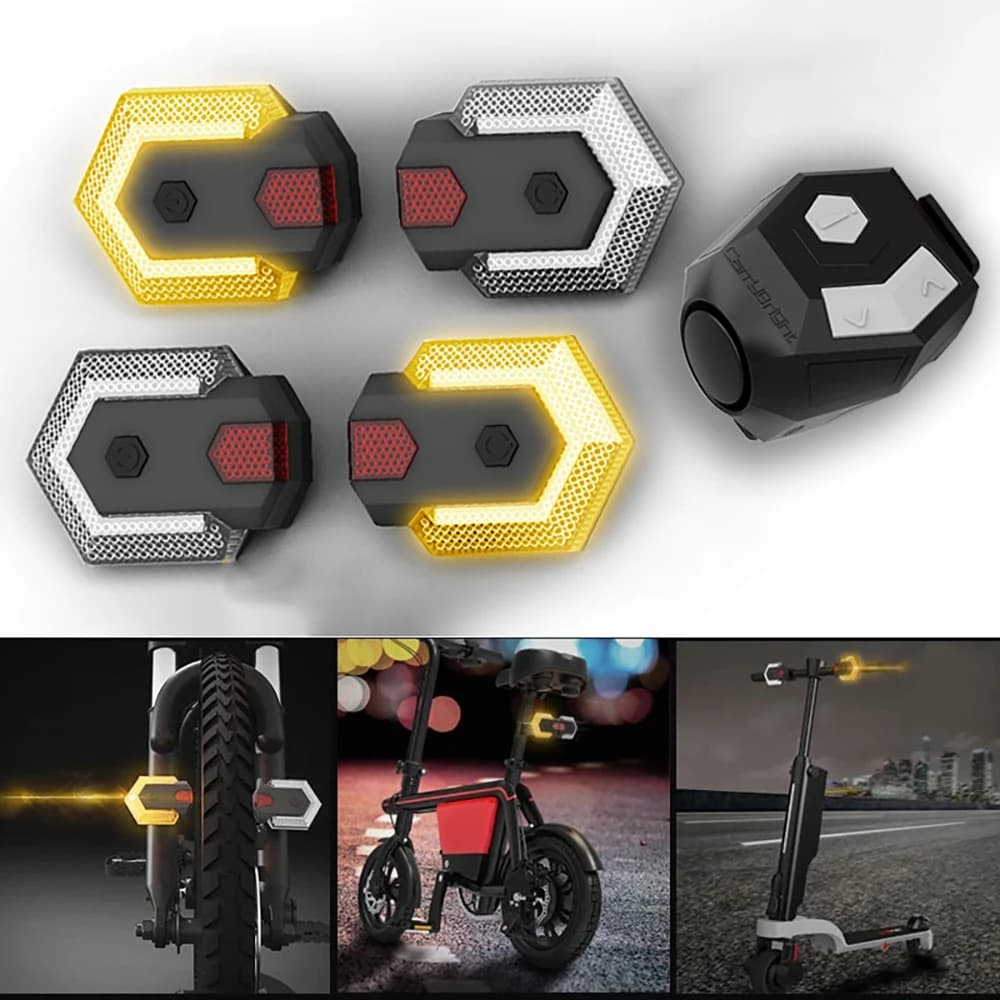 Feu de vélo LED avec télécommande sans fil, clignotant, klaxon, feu arrière, lampe d'avertissement, 