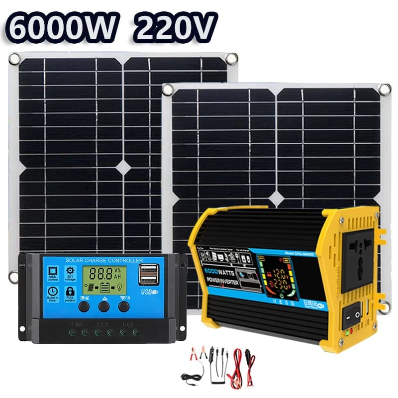 Kit panneau solaire 6000w 220v, plaque complète, prise domestique 400w, panneau solaire avec batteri