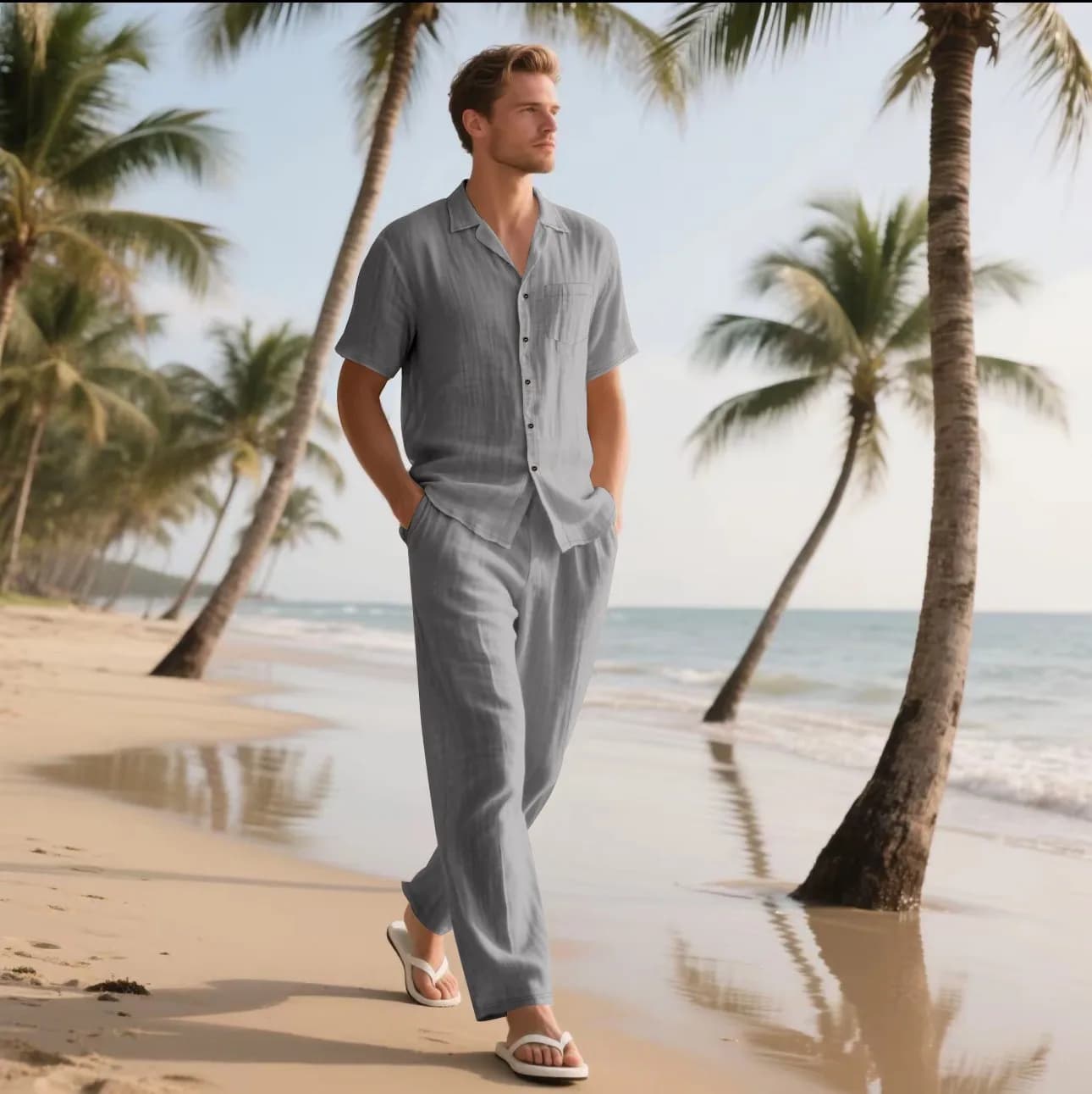 L'ensemble chemise à manches courtes en lin pour hommes Summer Beach de 2025 est un ensemble pantalo
