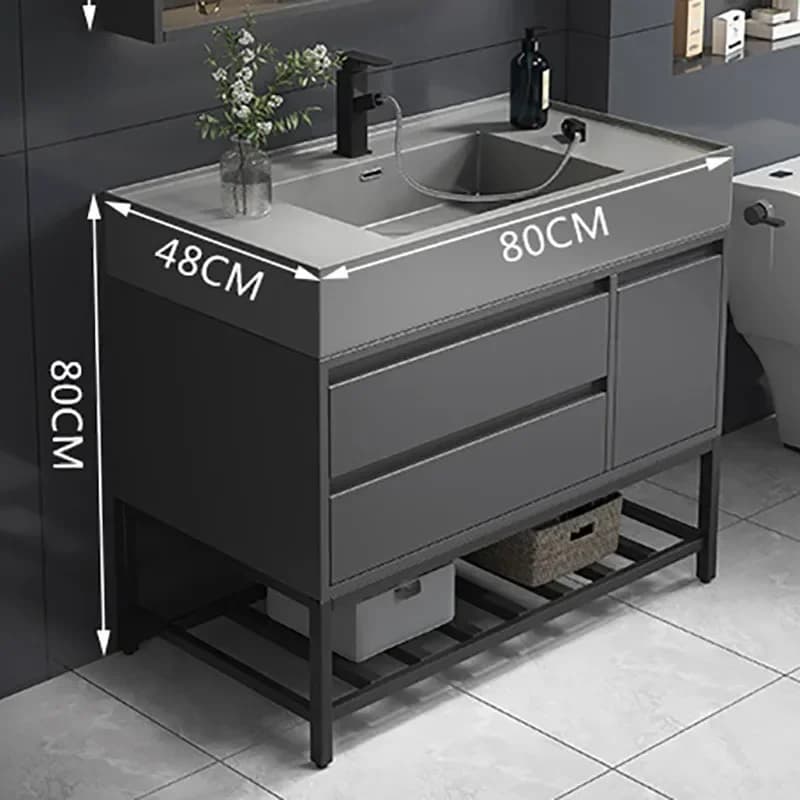 Armoire de salle de bain légère et luxueuse en bois massif, lavabo pour mains intégrées, miroir Inte