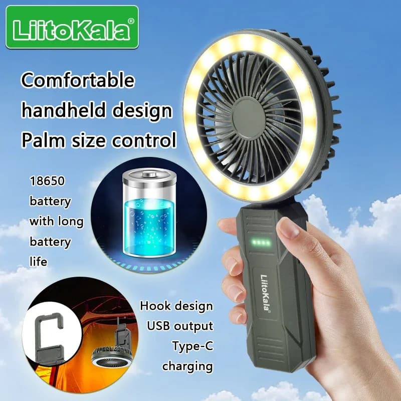LiitoKala LF-FL01 ventilateur portatif LED multifonctionnel 18650 batterie intégrée 4000mAh télécomm