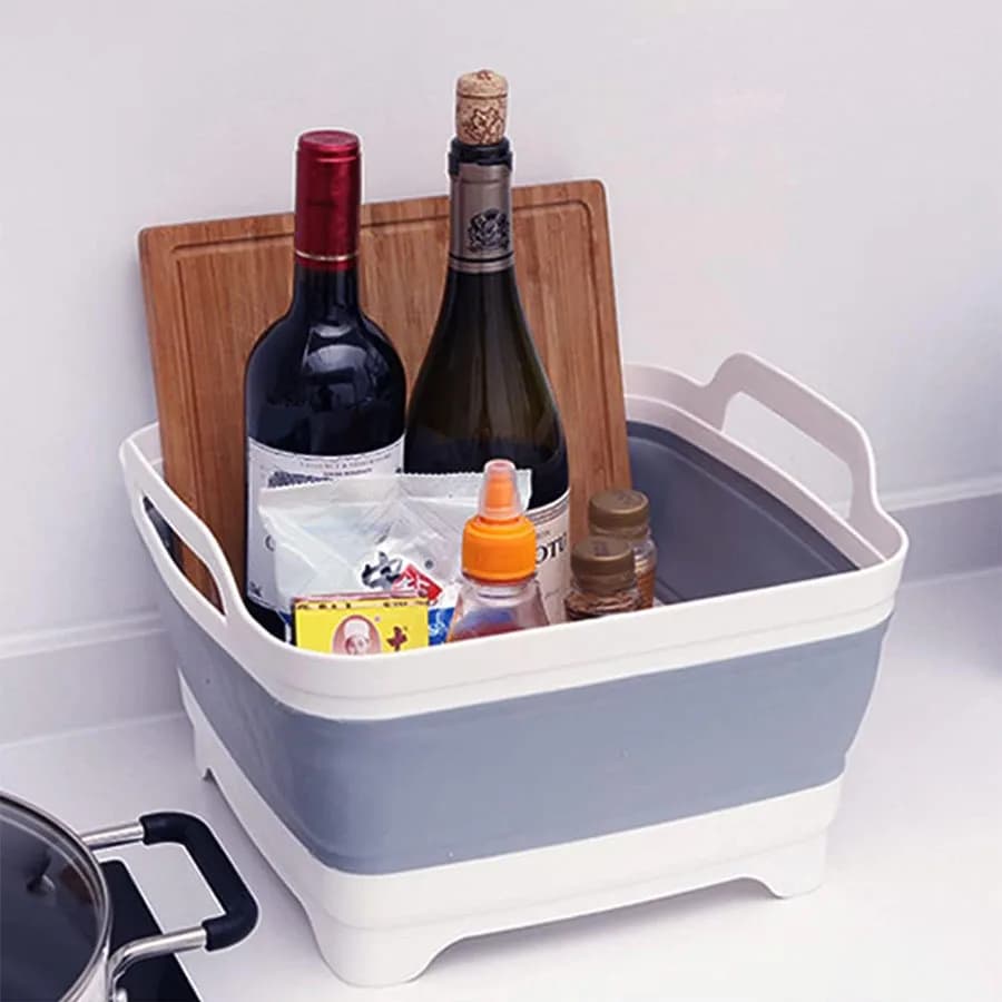 Lavabo à légumes pliable en plastique de 9 litres avec bouchon de vidange pour le stockage des plats