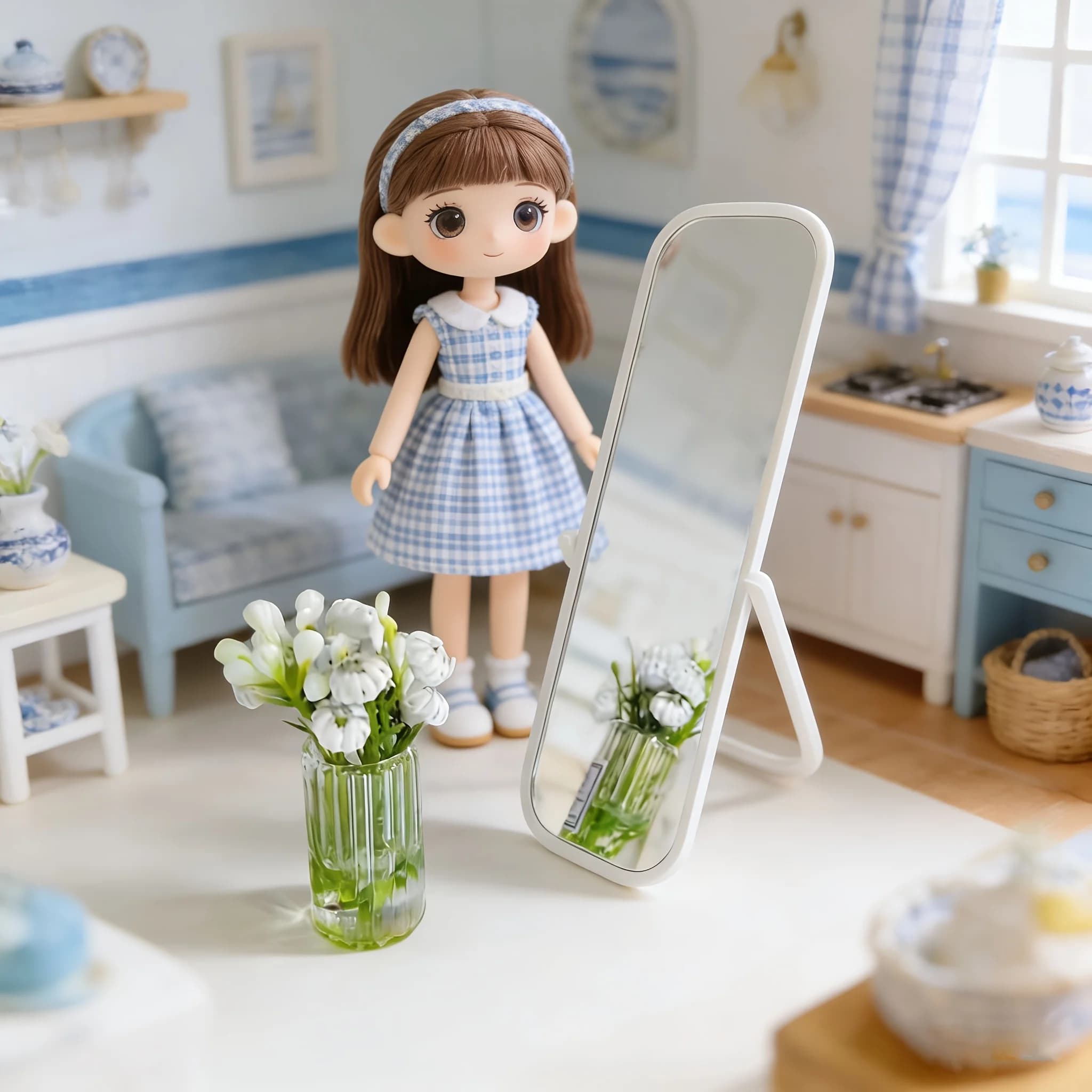 Miroir miniature grandeur nature à l'échelle 1:12 pour maison de poupée : miroir transparent, facile