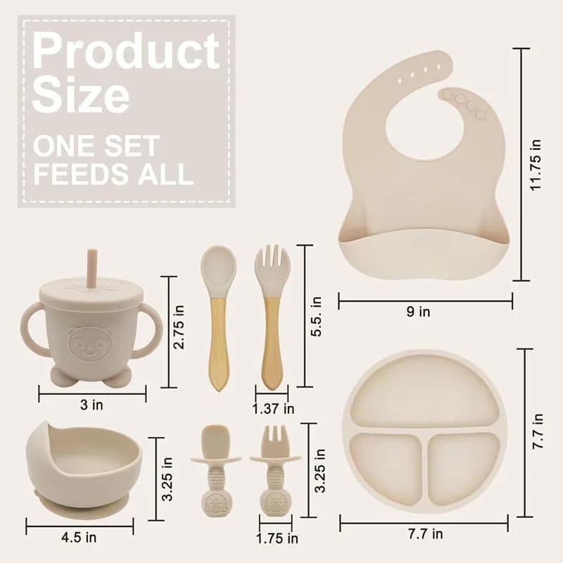 Ensemble d'alimentation pour bébé en silicone, 8 pièces, vaisselle en silicone pour enfants, assiett