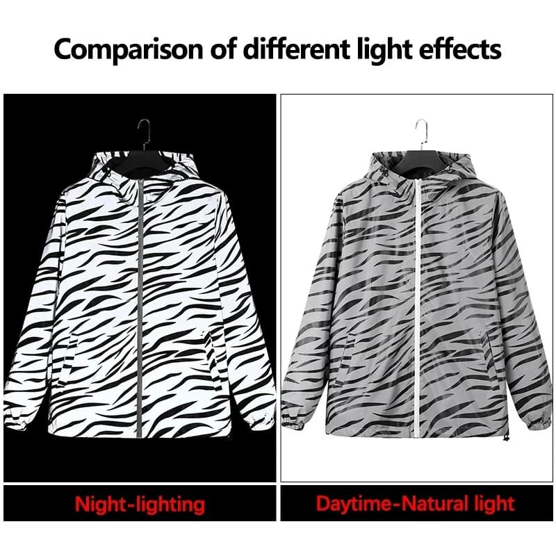 Vestes réfléchissantes imprimées zèbre pour hommes, Hip Hop, à capuche, mode, coupe-vent, lumineux, 