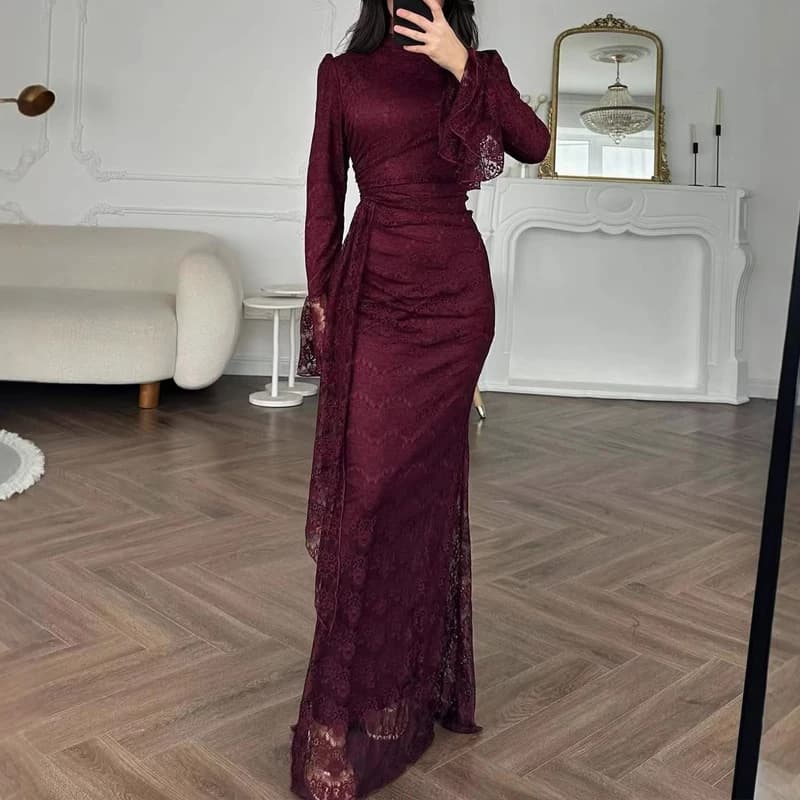Robe de soirée élégante en dentelle brodée pour femme, collection Printemps-Été, style décontracté d