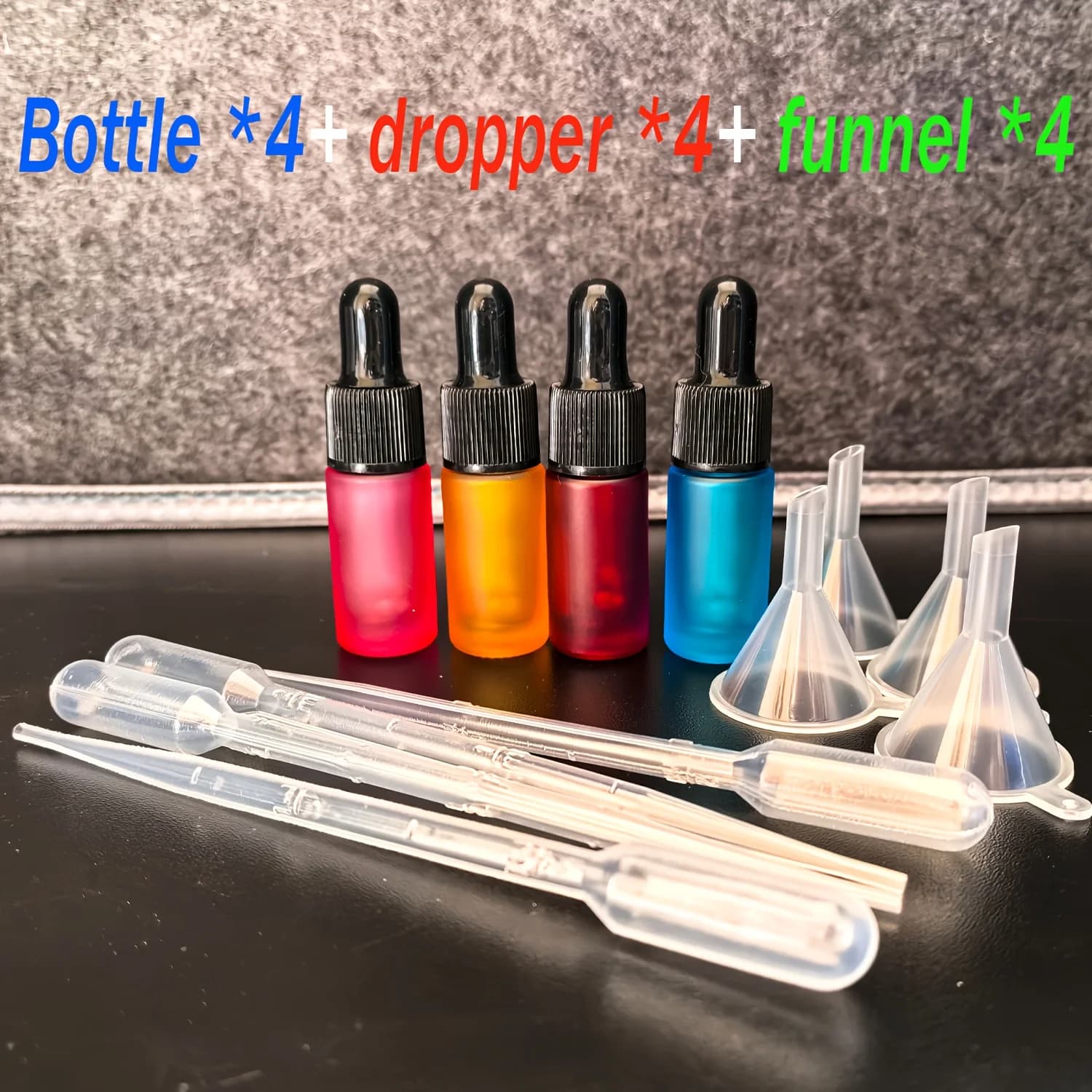 Bouteilles de distribution d'huiles essentielles en verre, style compte-gouttes, avec entonnoir, ens