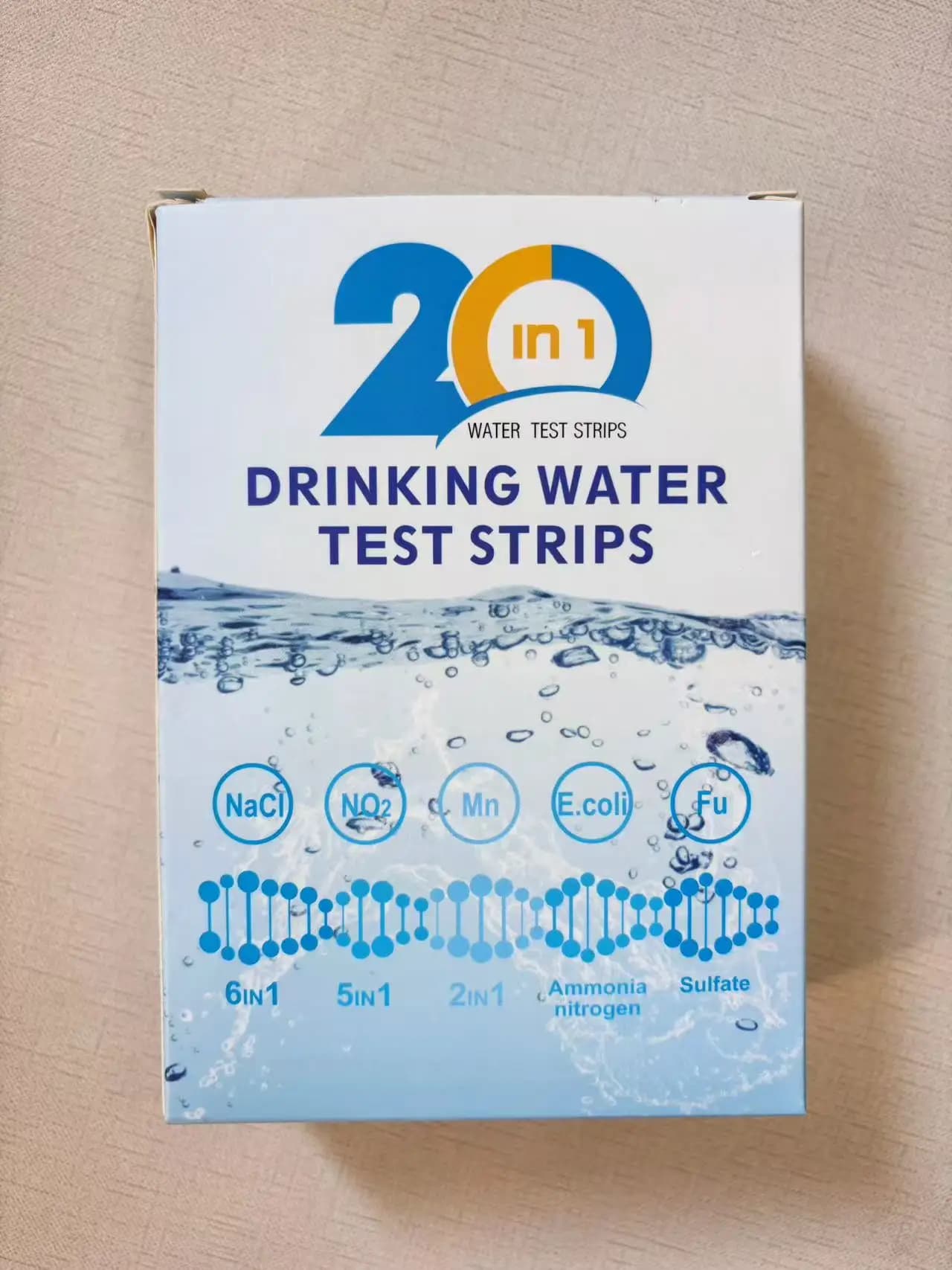 Kit d'essai d'eau potable 20 en 1 pour tester les métaux lourds, le nitrite et l'E.coli dans l'eau p