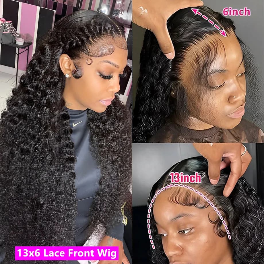 Perruque Lace Front Wig naturelle bouclée, Deep Wave, HD, 13x6, 13x4, 30 pouces