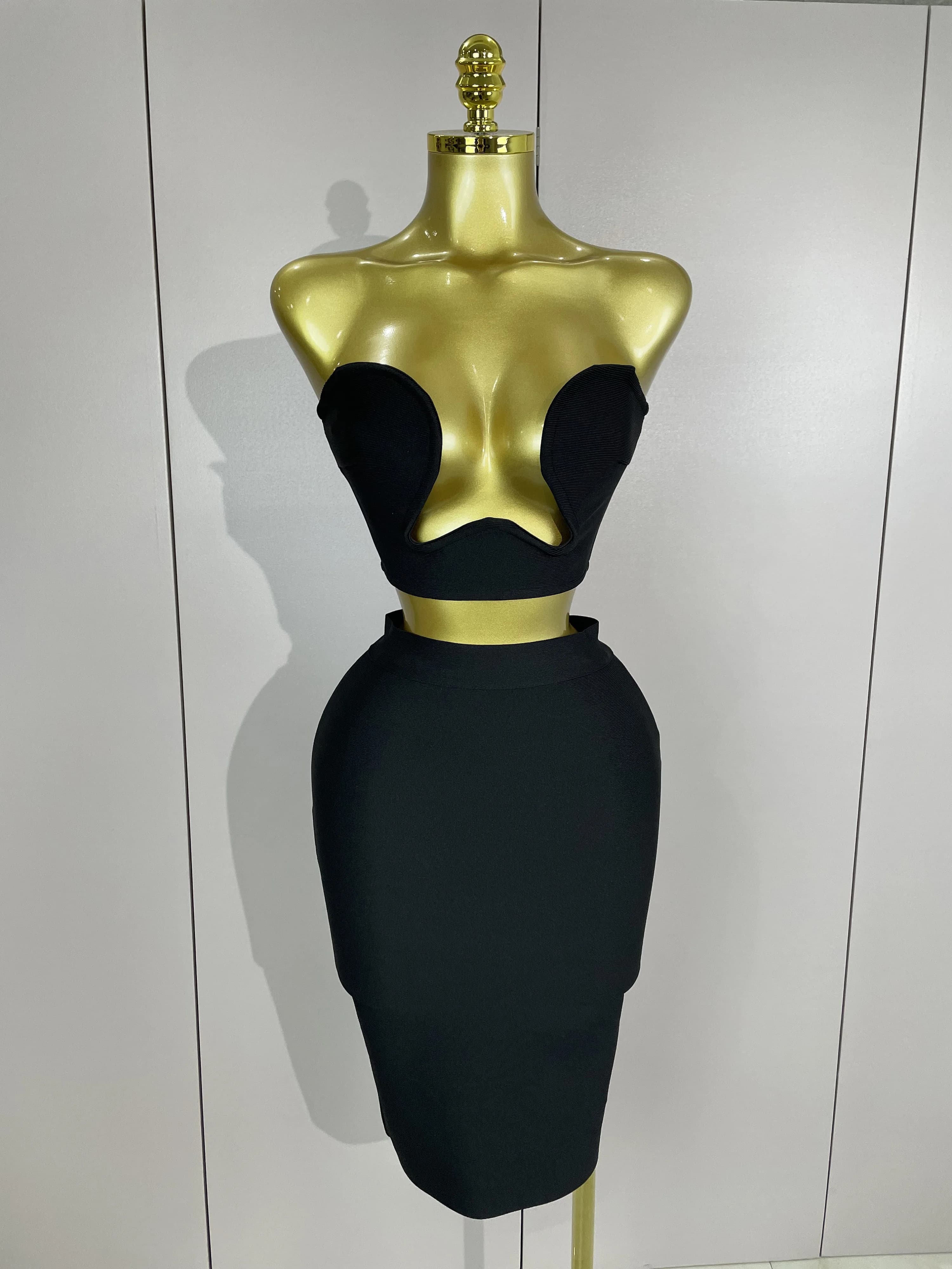2025 Femmes Sexy Bretelles Dos Nu Noir Bandage Deux Pièces Costume Célébrité Designer De Mode Robe D