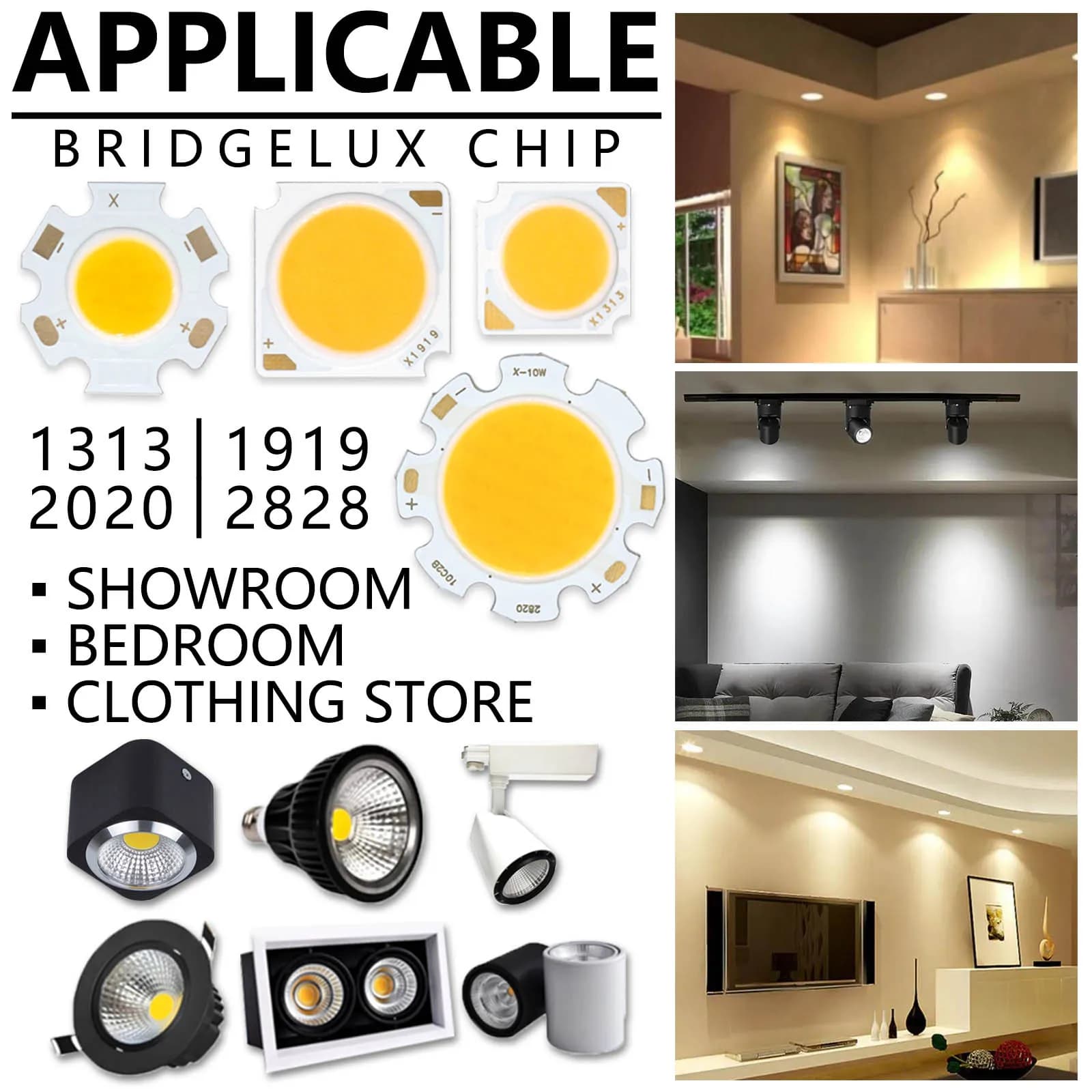 Bridgelux COB puce LED 3W 5W 7W 10W 20W 30W 40W Diode électroluminescente LED Module matrice 1313 20