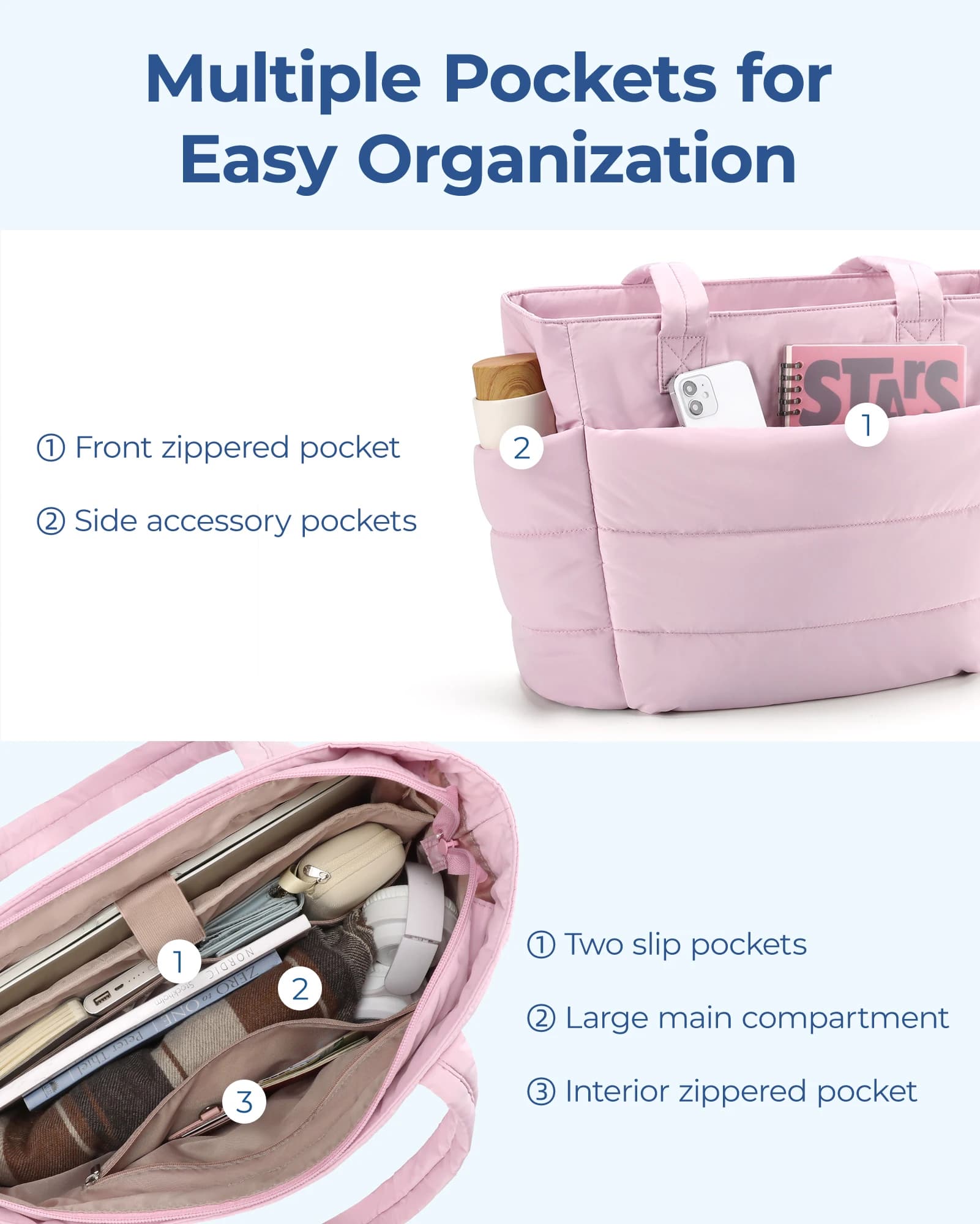 BAGSMART sac femme couleur unie sac fourre-tout trajet collège rembourré sac à bandoulière loisirs S