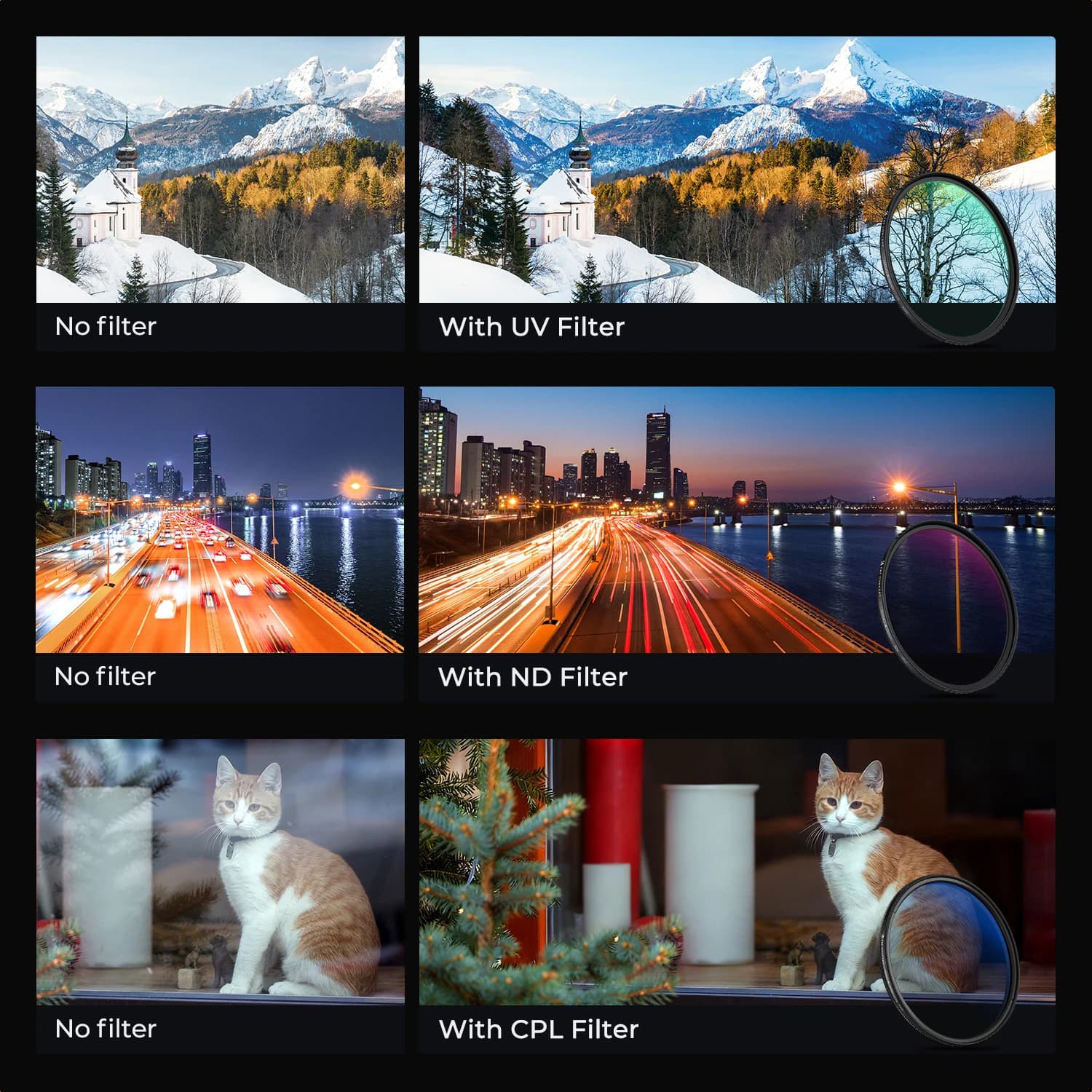K & F Concept – Kit de filtre à densité neutre ND4 + MCUV + CPL, ensemble d'objectif d'appareil phot