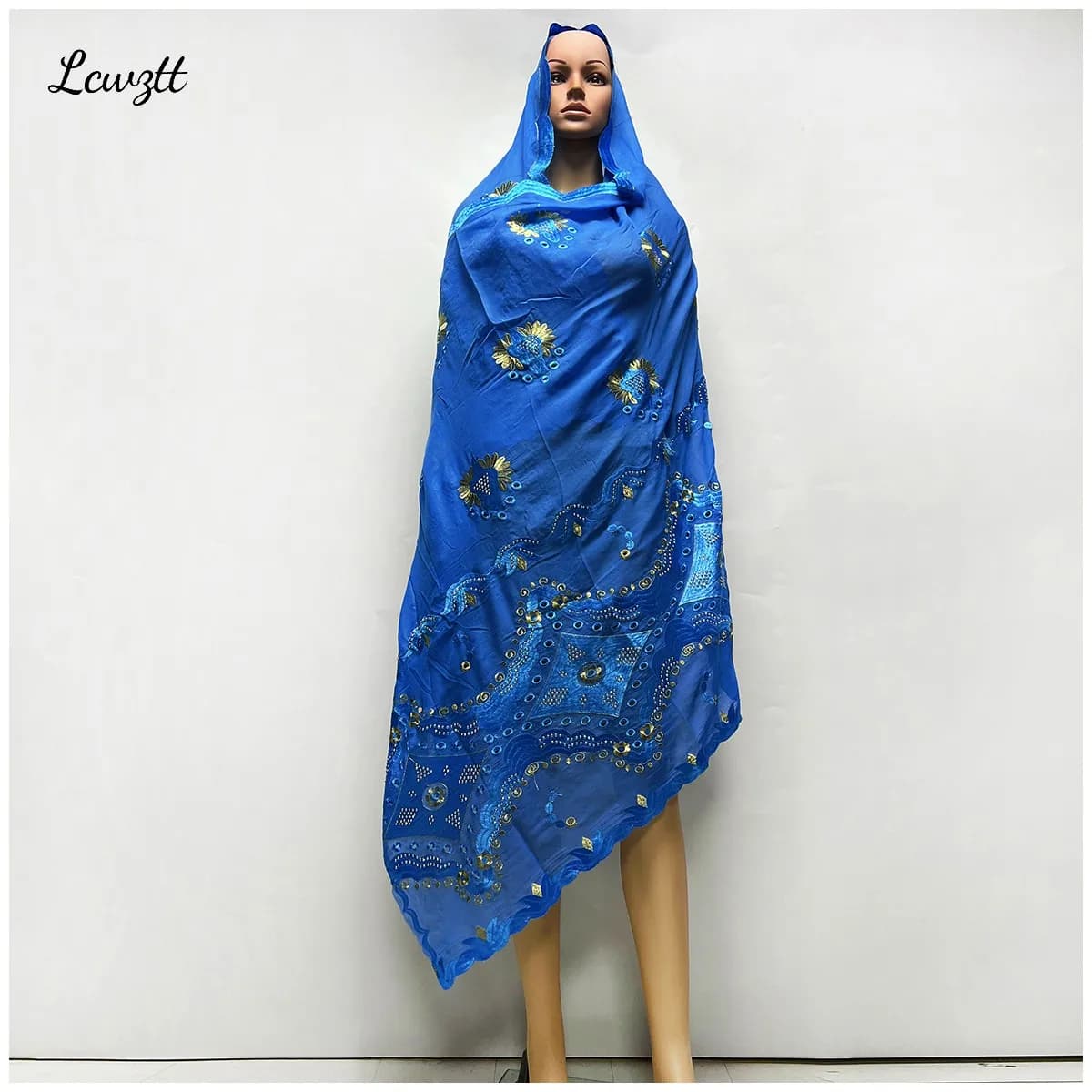 Foulard en tissu de coton pour femmes musulmanes africaines, grande taille, processus de broderie, l