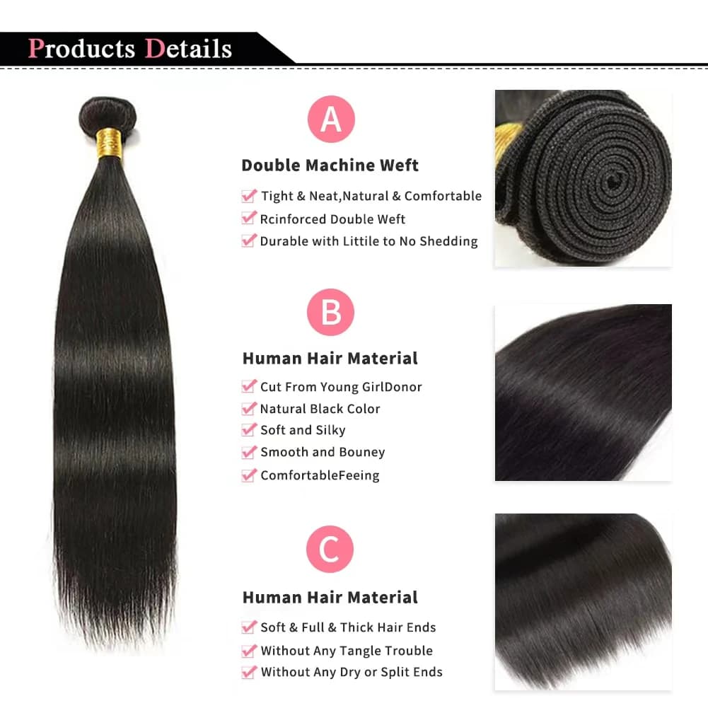 Extensions de cheveux vierges brésiliens naturels noirs non traités, tissage rapide, lisses, grade 1