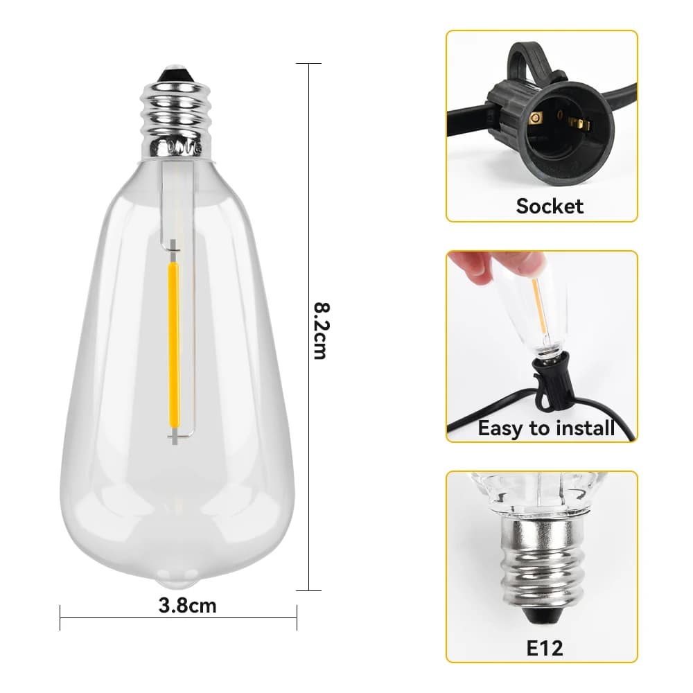 Guirlande lumineuse LED ST38 24M/15M, guirlande lumineuse extérieure pour jardin, café, mariage, rue