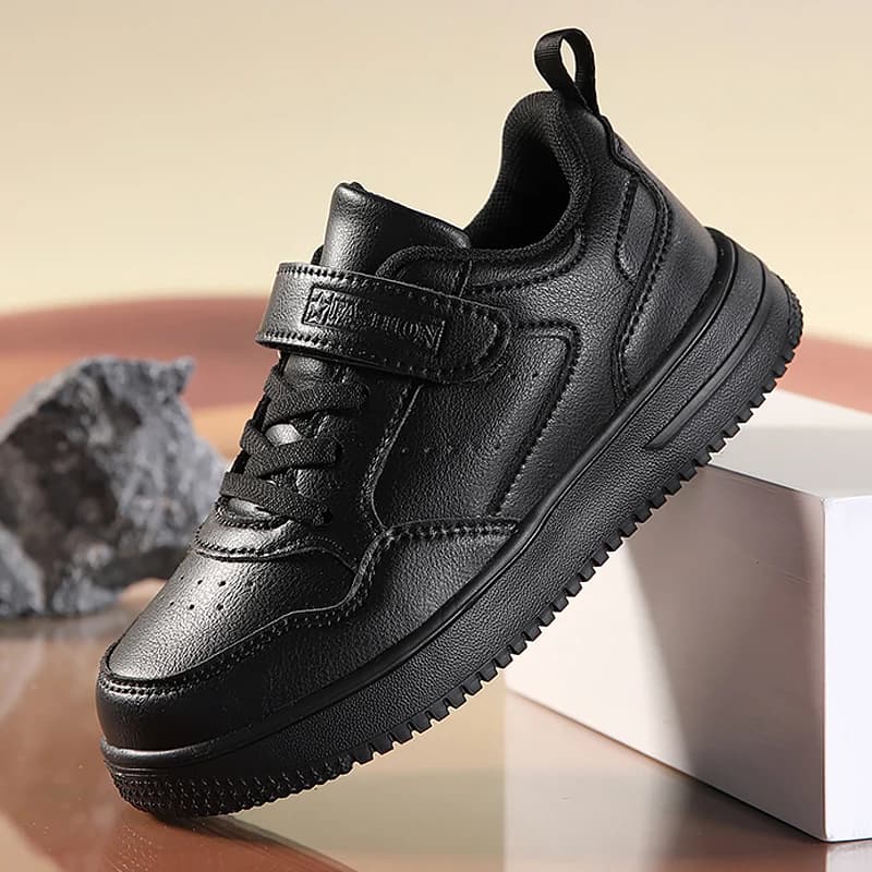 Noir enfants chaussures sport course décontracté marche étudiant mode nouveau cuir enfants baskets r
