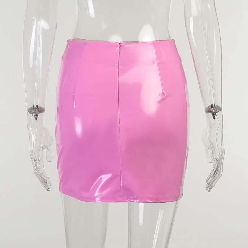Jupe crayon en PVC pour femmes, bureau d'été, 4XL 5XL, Latex, cuir verni, rose, jupes courtes, Sexy,