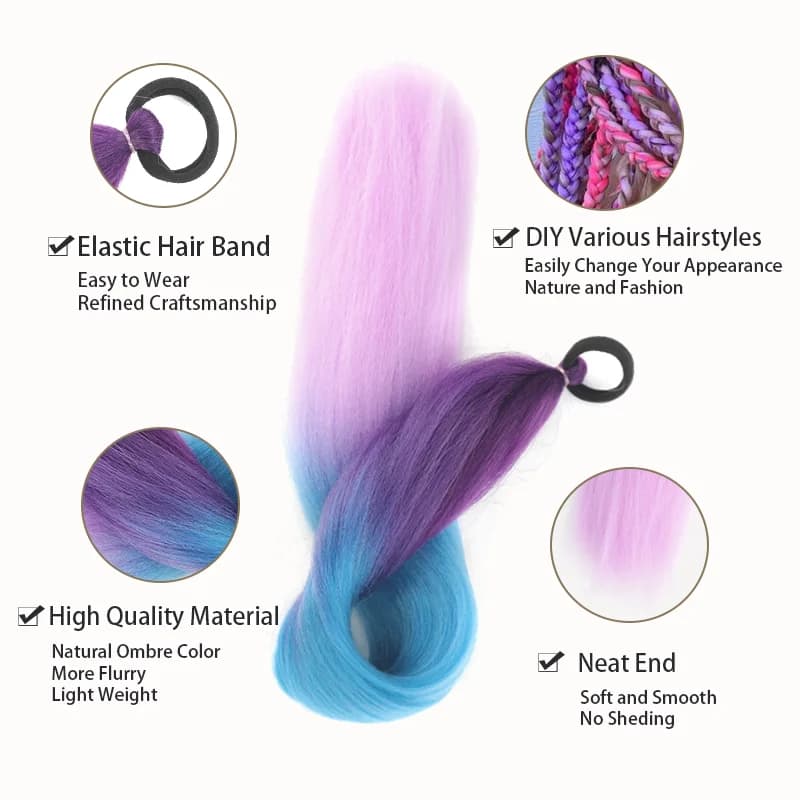 LUPU Extension de queue de cheval synthétique avec bandeau élastique pour cheveux 26 "longue queue d