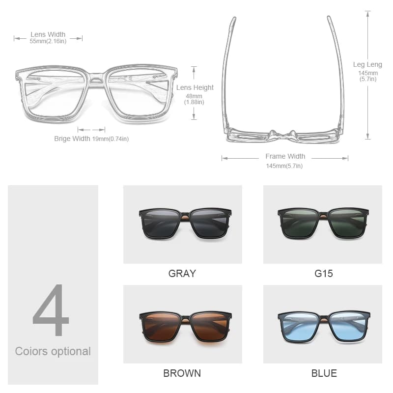 Oi bois hommes femmes lunettes de soleil carrées lunettes en bois verres bleus polarisés lunettes po