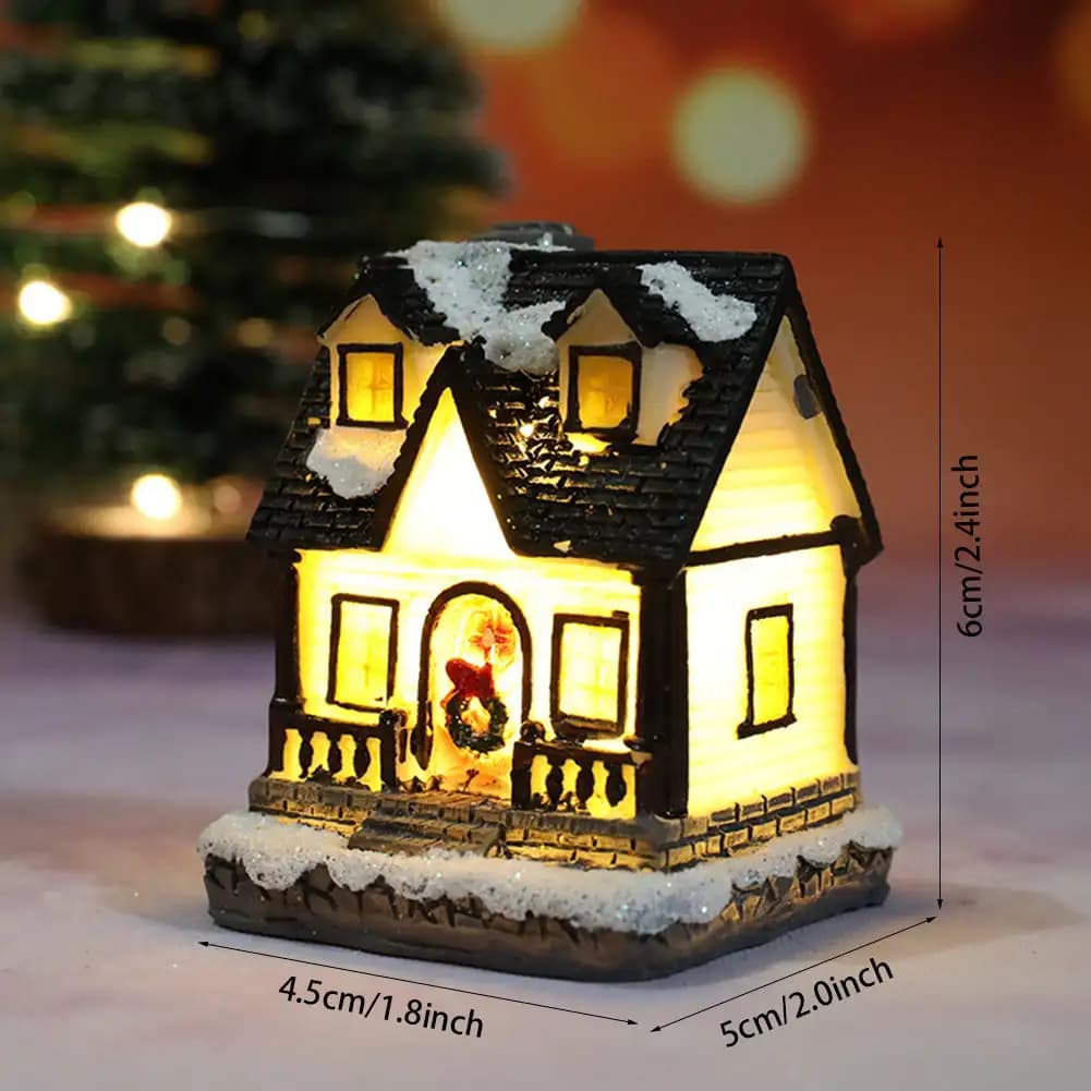 Décor de fête de noël lumineux multi-styles, Mini maisons en résine, Architecture rurale, cadeaux d'