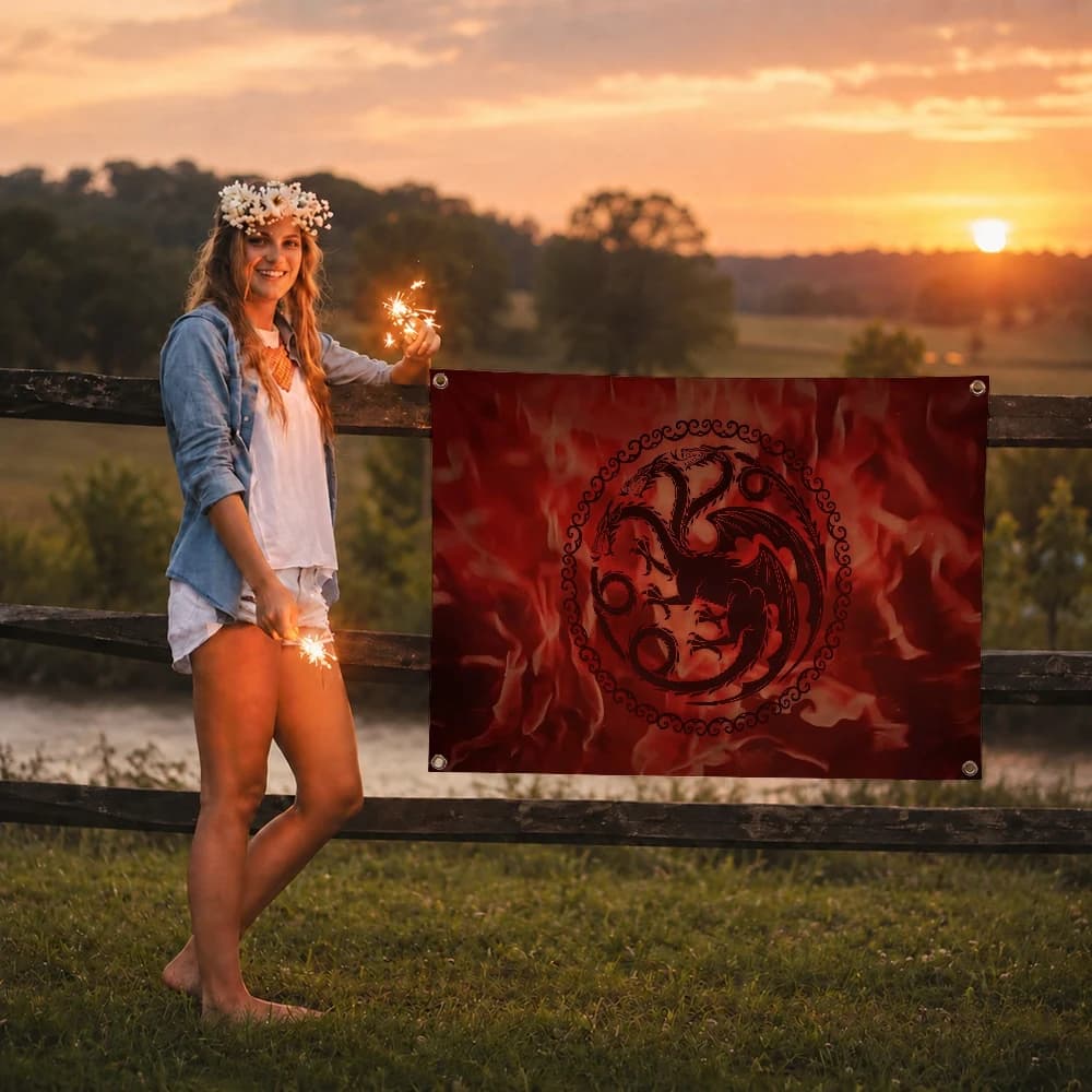 Drapeau logo Maison Targaryen, décoration extérieure, pour pique-nique, fête, art, à suspendre, mais