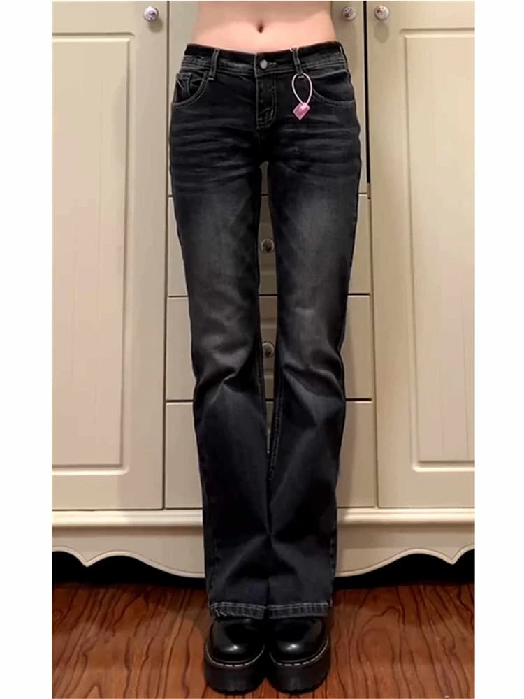 Jean évasé taille basse pour femme, jean bootcut noir, pantalon en Denim rétro américain Y2k japonai
