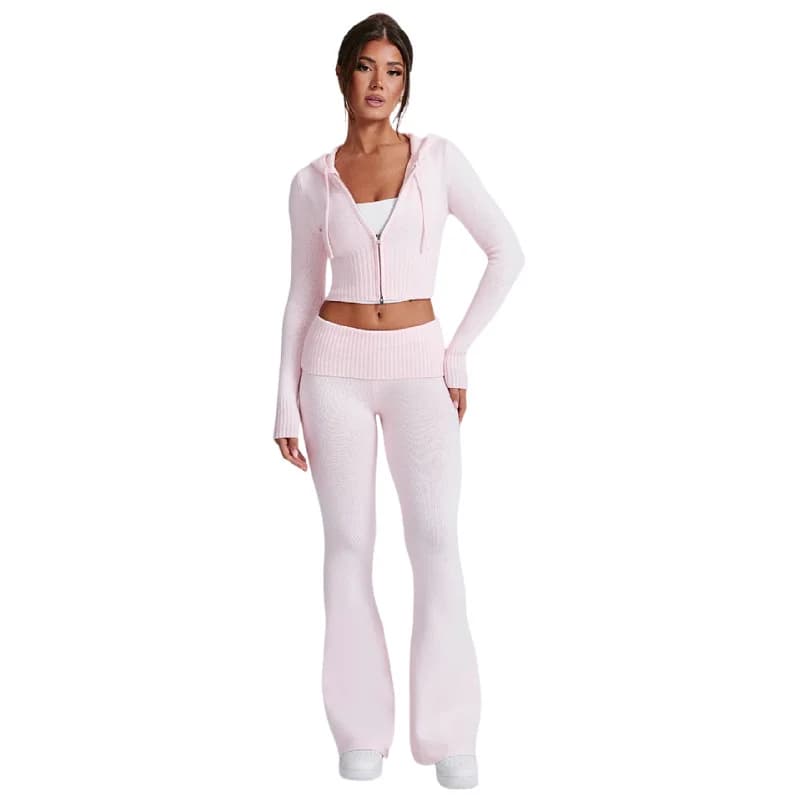 Nouvelle collection printemps - Vêtements pour femmes - Haut court à capuche slim - Pantalon décontr